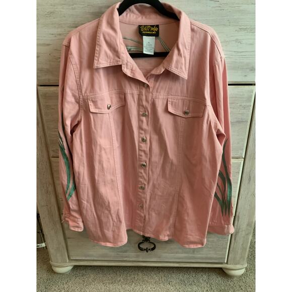 Bob Mackie Pink Western Denim Jacket - XL - Embroidery - Picture 1 of 4